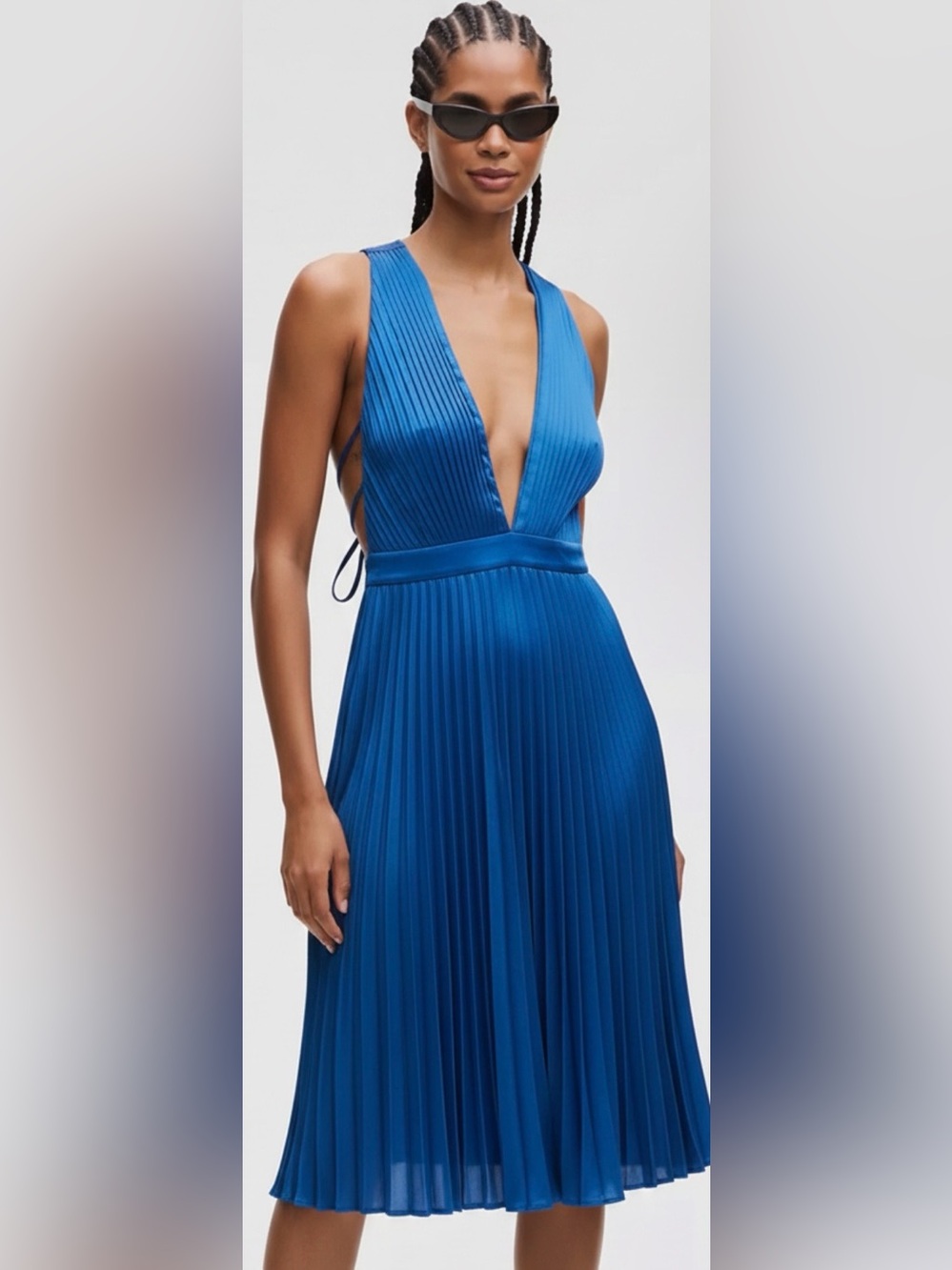 Sincerely Jules Cobalt Blue Pleated V-Neck Dress